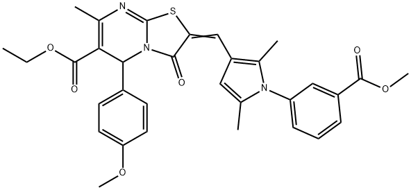 ethyl 2-({1-[3-(methoxycarbonyl)phenyl]-2,5-dimethyl-1H-pyrrol-3-yl}methylene)-5-(4-methoxyphenyl)-7-methyl-3-oxo-2,3-dihydro-5H-[1,3]thiazolo[3,2-a]pyrimidine-6-carboxylate Struktur