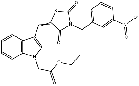 ethyl {3-[(3-{3-nitrobenzyl}-2,4-dioxo-1,3-thiazolidin-5-ylidene)methyl]-1H-indol-1-yl}acetate Struktur