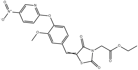 ethyl {5-[4-({5-nitro-2-pyridinyl}oxy)-3-methoxybenzylidene]-2,4-dioxo-1,3-thiazolidin-3-yl}acetate Struktur