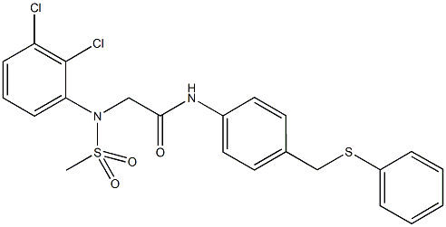 2-[2,3-dichloro(methylsulfonyl)anilino]-N-{4-[(phenylsulfanyl)methyl]phenyl}acetamide Struktur