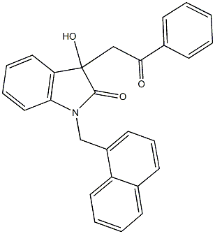 3-hydroxy-1-(1-naphthylmethyl)-3-(2-oxo-2-phenylethyl)-1,3-dihydro-2H-indol-2-one Struktur