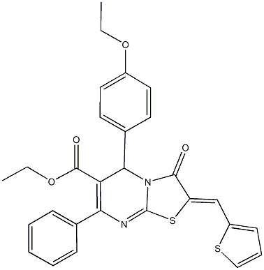 ethyl 5-(4-ethoxyphenyl)-3-oxo-7-phenyl-2-(2-thienylmethylene)-2,3-dihydro-5H-[1,3]thiazolo[3,2-a]pyrimidine-6-carboxylate Struktur