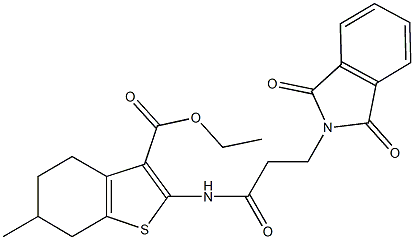 ethyl 2-{[3-(1,3-dioxo-1,3-dihydro-2H-isoindol-2-yl)propanoyl]amino}-6-methyl-4,5,6,7-tetrahydro-1-benzothiophene-3-carboxylate Struktur