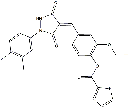 4-{[1-(3,4-dimethylphenyl)-3,5-dioxo-4-pyrazolidinylidene]methyl}-2-ethoxyphenyl 2-thiophenecarboxylate Struktur