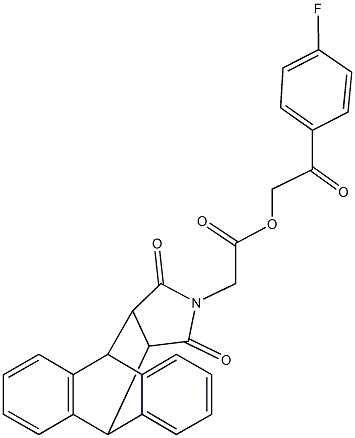 2-(4-fluorophenyl)-2-oxoethyl (16,18-dioxo-17-azapentacyclo[6.6.5.0~2,7~.0~9,14~.0~15,19~]nonadeca-2,4,6,9,11,13-hexaen-17-yl)acetate Struktur