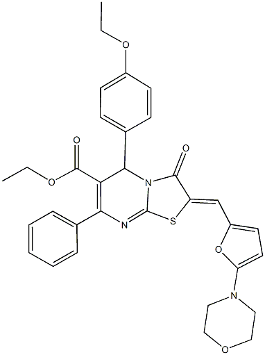 ethyl 5-(4-ethoxyphenyl)-2-{[5-(4-morpholinyl)-2-furyl]methylene}-3-oxo-7-phenyl-2,3-dihydro-5H-[1,3]thiazolo[3,2-a]pyrimidine-6-carboxylate Struktur