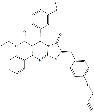 ethyl 5-(3-methoxyphenyl)-3-oxo-7-phenyl-2-[4-(2-propynyloxy)benzylidene]-2,3-dihydro-5H-[1,3]thiazolo[3,2-a]pyrimidine-6-carboxylate Struktur