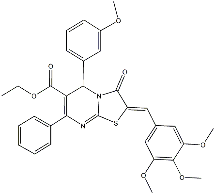 ethyl 5-(3-methoxyphenyl)-3-oxo-7-phenyl-2-(3,4,5-trimethoxybenzylidene)-2,3-dihydro-5H-[1,3]thiazolo[3,2-a]pyrimidine-6-carboxylate Struktur