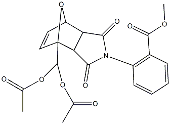 methyl 2-{1-[bis(acetyloxy)methyl]-3,5-dioxo-10-oxa-4-azatricyclo[5.2.1.0~2,6~]dec-8-en-4-yl}benzoate Struktur