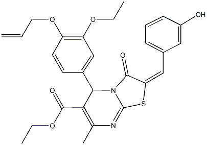 ethyl 5-[4-(allyloxy)-3-ethoxyphenyl]-2-(3-hydroxybenzylidene)-7-methyl-3-oxo-2,3-dihydro-5H-[1,3]thiazolo[3,2-a]pyrimidine-6-carboxylate Struktur