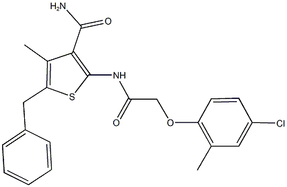 5-benzyl-2-{[(4-chloro-2-methylphenoxy)acetyl]amino}-4-methyl-3-thiophenecarboxamide Struktur