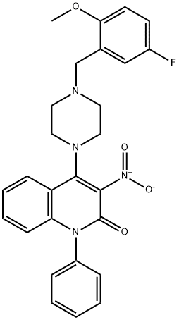 4-[4-(5-fluoro-2-methoxybenzyl)-1-piperazinyl]-3-nitro-1-phenyl-2(1H)-quinolinone Struktur