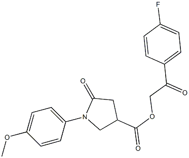 2-(4-fluorophenyl)-2-oxoethyl 1-(4-methoxyphenyl)-5-oxo-3-pyrrolidinecarboxylate Struktur