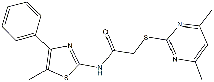 2-[(4,6-dimethyl-2-pyrimidinyl)sulfanyl]-N-(5-methyl-4-phenyl-1,3-thiazol-2-yl)acetamide Struktur