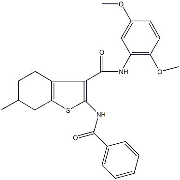 2-(benzoylamino)-N-(2,5-dimethoxyphenyl)-6-methyl-4,5,6,7-tetrahydro-1-benzothiophene-3-carboxamide Struktur