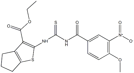 ethyl 2-{[({3-nitro-4-methoxybenzoyl}amino)carbothioyl]amino}-5,6-dihydro-4H-cyclopenta[b]thiophene-3-carboxylate Struktur