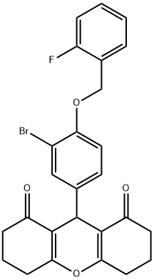 9-{3-bromo-4-[(2-fluorobenzyl)oxy]phenyl}-3,4,5,6,7,9-hexahydro-1H-xanthene-1,8(2H)-dione Struktur