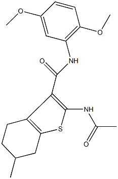 2-(acetylamino)-N-(2,5-dimethoxyphenyl)-6-methyl-4,5,6,7-tetrahydro-1-benzothiophene-3-carboxamide Struktur