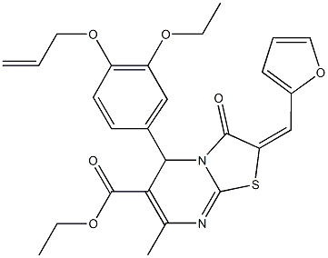 ethyl 5-[4-(allyloxy)-3-ethoxyphenyl]-2-(2-furylmethylene)-7-methyl-3-oxo-2,3-dihydro-5H-[1,3]thiazolo[3,2-a]pyrimidine-6-carboxylate Struktur