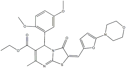 ethyl 5-(2,5-dimethoxyphenyl)-7-methyl-2-{[5-(4-morpholinyl)-2-furyl]methylene}-3-oxo-2,3-dihydro-5H-[1,3]thiazolo[3,2-a]pyrimidine-6-carboxylate Struktur