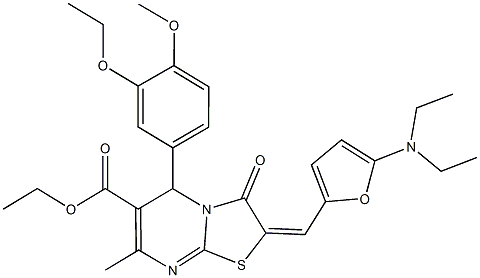 ethyl 2-{[5-(diethylamino)-2-furyl]methylene}-5-(3-ethoxy-4-methoxyphenyl)-7-methyl-3-oxo-2,3-dihydro-5H-[1,3]thiazolo[3,2-a]pyrimidine-6-carboxylate Struktur