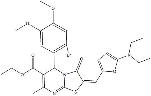 ethyl 5-(2-bromo-4,5-dimethoxyphenyl)-2-{[5-(diethylamino)-2-furyl]methylene}-7-methyl-3-oxo-2,3-dihydro-5H-[1,3]thiazolo[3,2-a]pyrimidine-6-carboxylate Struktur