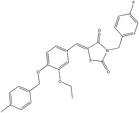 5-{3-ethoxy-4-[(4-methylbenzyl)oxy]benzylidene}-3-(4-fluorobenzyl)-1,3-thiazolidine-2,4-dione Struktur