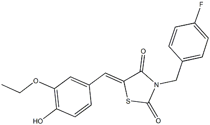 5-(3-ethoxy-4-hydroxybenzylidene)-3-(4-fluorobenzyl)-1,3-thiazolidine-2,4-dione Struktur