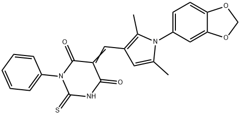 5-{[1-(1,3-benzodioxol-5-yl)-2,5-dimethyl-1H-pyrrol-3-yl]methylene}-1-phenyl-2-thioxodihydro-4,6(1H,5H)-pyrimidinedione Struktur