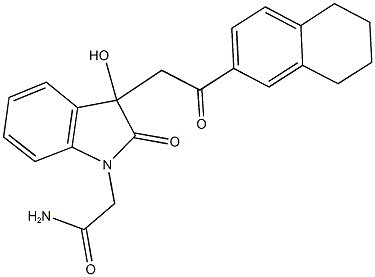 2-{3-hydroxy-2-oxo-3-[2-oxo-2-(5,6,7,8-tetrahydro-2-naphthalenyl)ethyl]-2,3-dihydro-1H-indol-1-yl}acetamide Struktur