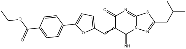 ethyl 4-{5-[(5-imino-2-isobutyl-7-oxo-5H-[1,3,4]thiadiazolo[3,2-a]pyrimidin-6(7H)-ylidene)methyl]-2-furyl}benzoate Struktur