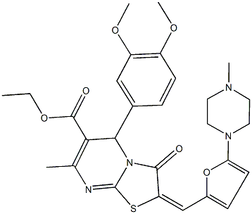 ethyl 5-(3,4-dimethoxyphenyl)-7-methyl-2-{[5-(4-methyl-1-piperazinyl)-2-furyl]methylene}-3-oxo-2,3-dihydro-5H-[1,3]thiazolo[3,2-a]pyrimidine-6-carboxylate Struktur