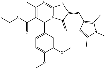 ethyl 5-(3,4-dimethoxyphenyl)-7-methyl-3-oxo-2-[(1,2,5-trimethyl-1H-pyrrol-3-yl)methylene]-2,3-dihydro-5H-[1,3]thiazolo[3,2-a]pyrimidine-6-carboxylate Struktur