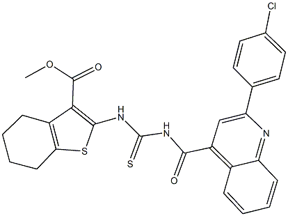 methyl 2-{[({[2-(4-chlorophenyl)-4-quinolinyl]carbonyl}amino)carbothioyl]amino}-4,5,6,7-tetrahydro-1-benzothiophene-3-carboxylate Struktur