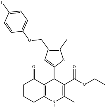 ethyl 4-{4-[(4-fluorophenoxy)methyl]-5-methyl-2-thienyl}-2-methyl-5-oxo-1,4,5,6,7,8-hexahydro-3-quinolinecarboxylate Struktur