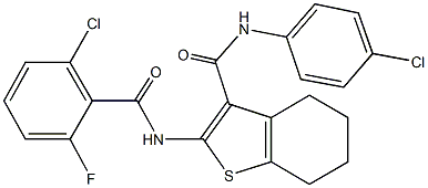 2-[(2-chloro-6-fluorobenzoyl)amino]-N-(4-chlorophenyl)-4,5,6,7-tetrahydro-1-benzothiophene-3-carboxamide Struktur