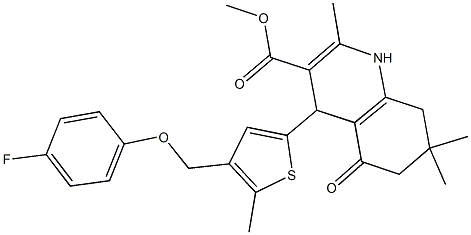 methyl 4-{4-[(4-fluorophenoxy)methyl]-5-methyl-2-thienyl}-2,7,7-trimethyl-5-oxo-1,4,5,6,7,8-hexahydro-3-quinolinecarboxylate Struktur