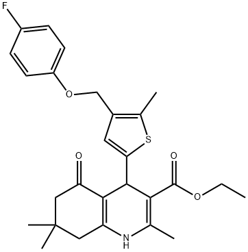 ethyl 4-{4-[(4-fluorophenoxy)methyl]-5-methyl-2-thienyl}-2,7,7-trimethyl-5-oxo-1,4,5,6,7,8-hexahydro-3-quinolinecarboxylate Struktur