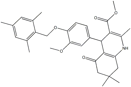 methyl 4-[4-(mesitylmethoxy)-3-methoxyphenyl]-2,7,7-trimethyl-5-oxo-1,4,5,6,7,8-hexahydro-3-quinolinecarboxylate Struktur