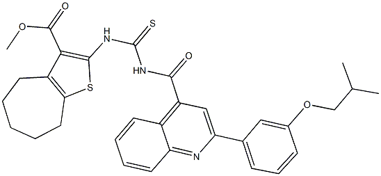 methyl 2-{[({[2-(3-isobutoxyphenyl)-4-quinolinyl]carbonyl}amino)carbothioyl]amino}-5,6,7,8-tetrahydro-4H-cyclohepta[b]thiophene-3-carboxylate Struktur