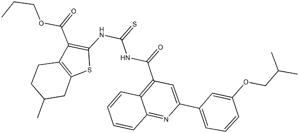 propyl 2-{[({[2-(3-isobutoxyphenyl)-4-quinolinyl]carbonyl}amino)carbothioyl]amino}-6-methyl-4,5,6,7-tetrahydro-1-benzothiophene-3-carboxylate Struktur