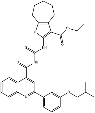 ethyl 2-{[({[2-(3-isobutoxyphenyl)-4-quinolinyl]carbonyl}amino)carbothioyl]amino}-5,6,7,8-tetrahydro-4H-cyclohepta[b]thiophene-3-carboxylate Struktur