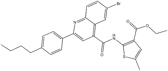 ethyl 2-({[6-bromo-2-(4-butylphenyl)-4-quinolinyl]carbonyl}amino)-5-methyl-3-thiophenecarboxylate Struktur