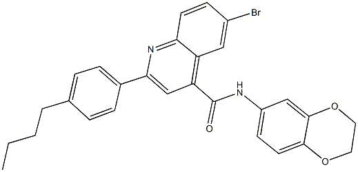 6-bromo-2-(4-butylphenyl)-N-(2,3-dihydro-1,4-benzodioxin-6-yl)-4-quinolinecarboxamide Struktur