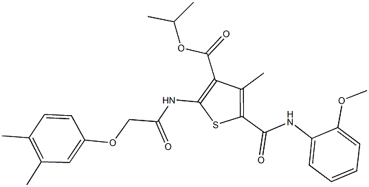 isopropyl 2-{[(3,4-dimethylphenoxy)acetyl]amino}-5-[(2-methoxyanilino)carbonyl]-4-methyl-3-thiophenecarboxylate Struktur