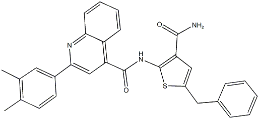 N-[3-(aminocarbonyl)-5-benzyl-2-thienyl]-2-(3,4-dimethylphenyl)-4-quinolinecarboxamide Struktur