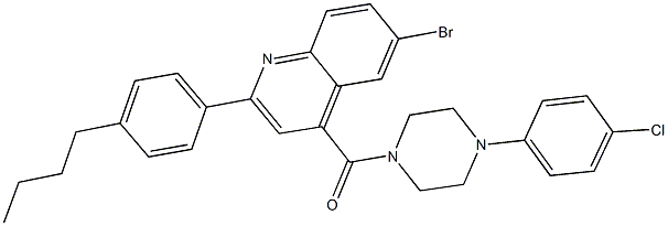 6-bromo-2-(4-butylphenyl)-4-{[4-(4-chlorophenyl)-1-piperazinyl]carbonyl}quinoline Struktur