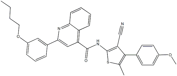 2-(3-butoxyphenyl)-N-[3-cyano-4-(4-methoxyphenyl)-5-methyl-2-thienyl]-4-quinolinecarboxamide Struktur