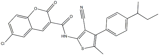 N-[4-(4-sec-butylphenyl)-3-cyano-5-methyl-2-thienyl]-6-chloro-2-oxo-2H-chromene-3-carboxamide Struktur