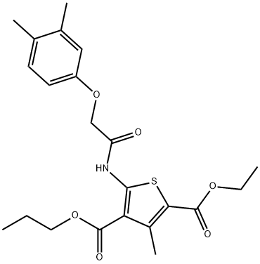 2-ethyl 4-propyl 5-{[(3,4-dimethylphenoxy)acetyl]amino}-3-methyl-2,4-thiophenedicarboxylate Struktur